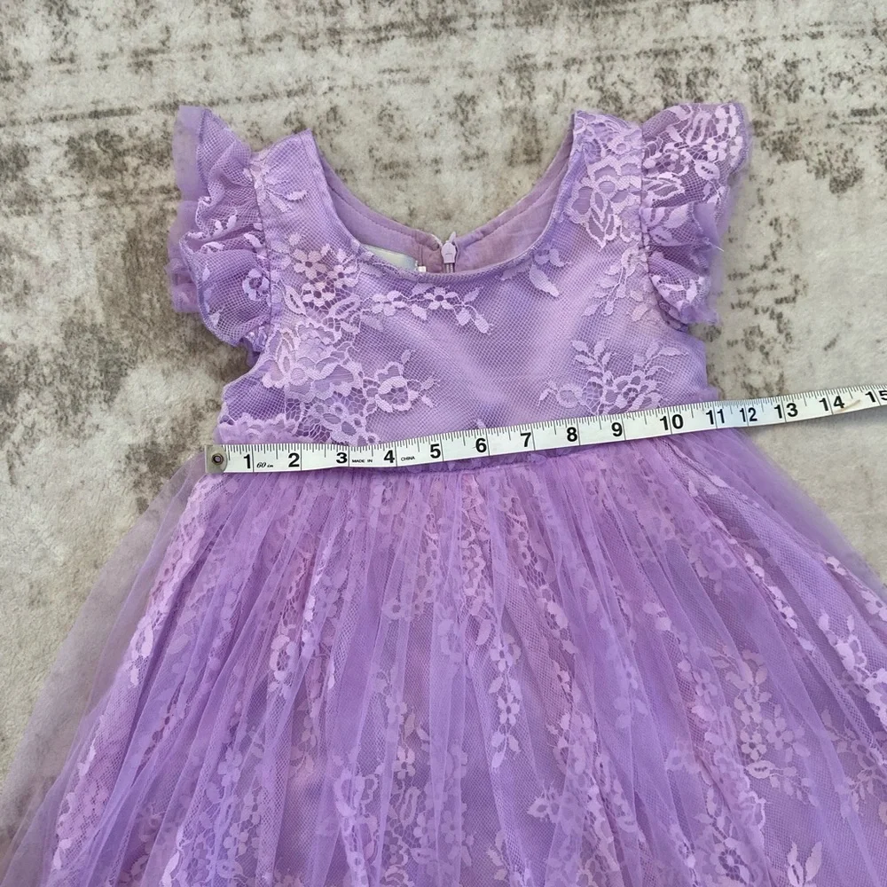 Trish Scully Clara Dress Lavender Purple Short Sleeve Lace and Tulle Skirt Sz 5 - Picture 6 of 15